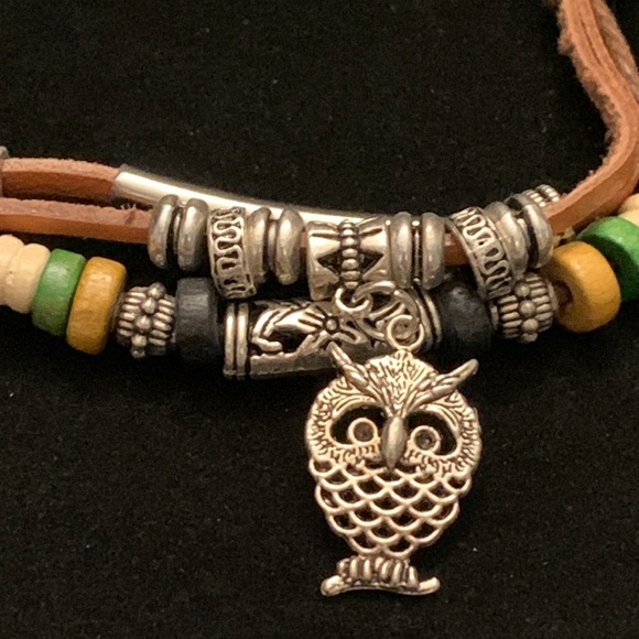 ♥️ Sale 3for$15! Adjust Leather Beaded Bracelet w/ Owl Charm fits size 7” & up - Picture 3 of 5